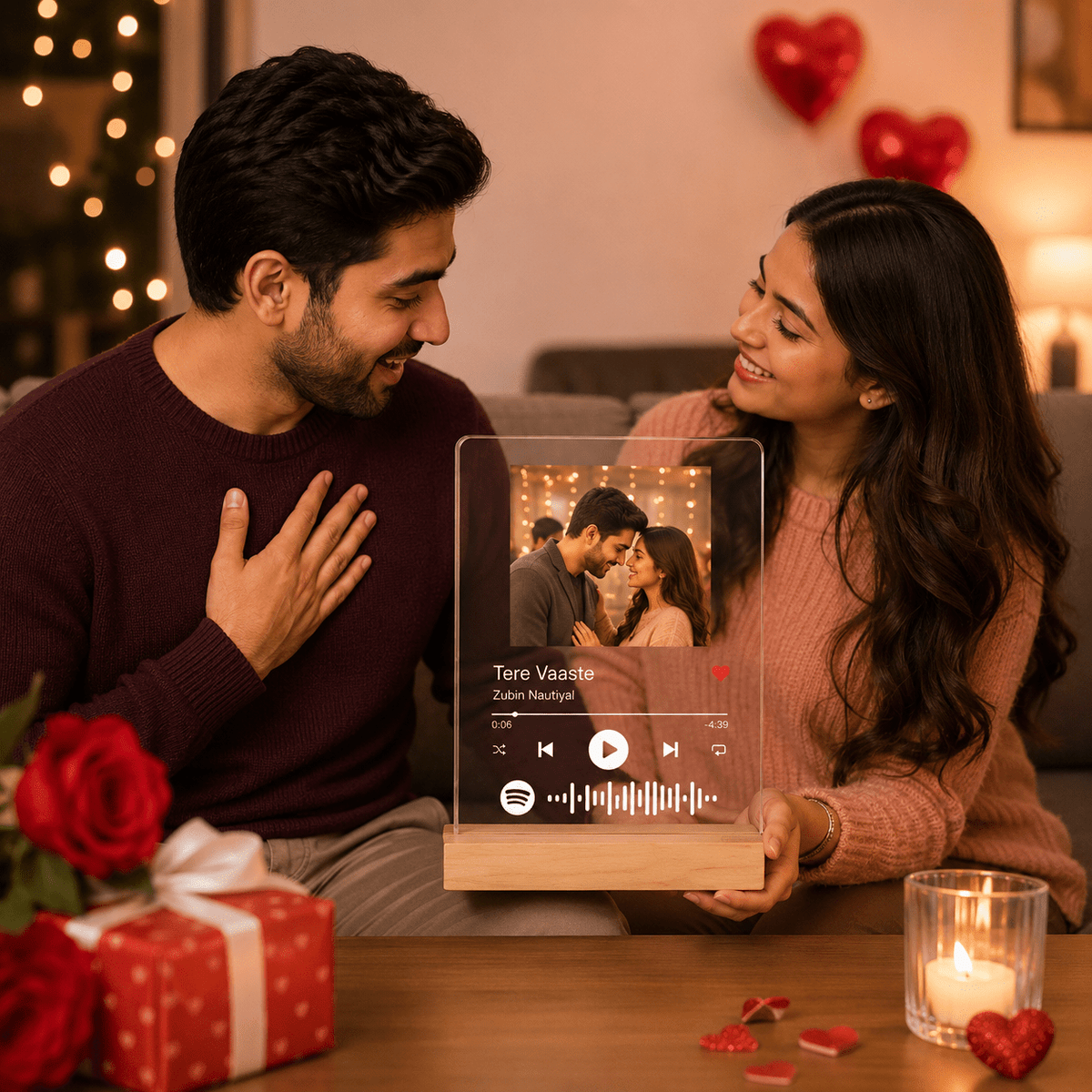 Personalized Spotify Plaque with Photo & Song – Custom Acrylic Music Frame with Wooden Base, Anniversary Gift for Couple, Romantic Valentine Gift, Customized Photo Song Plaque with QR Code - TuragStudio