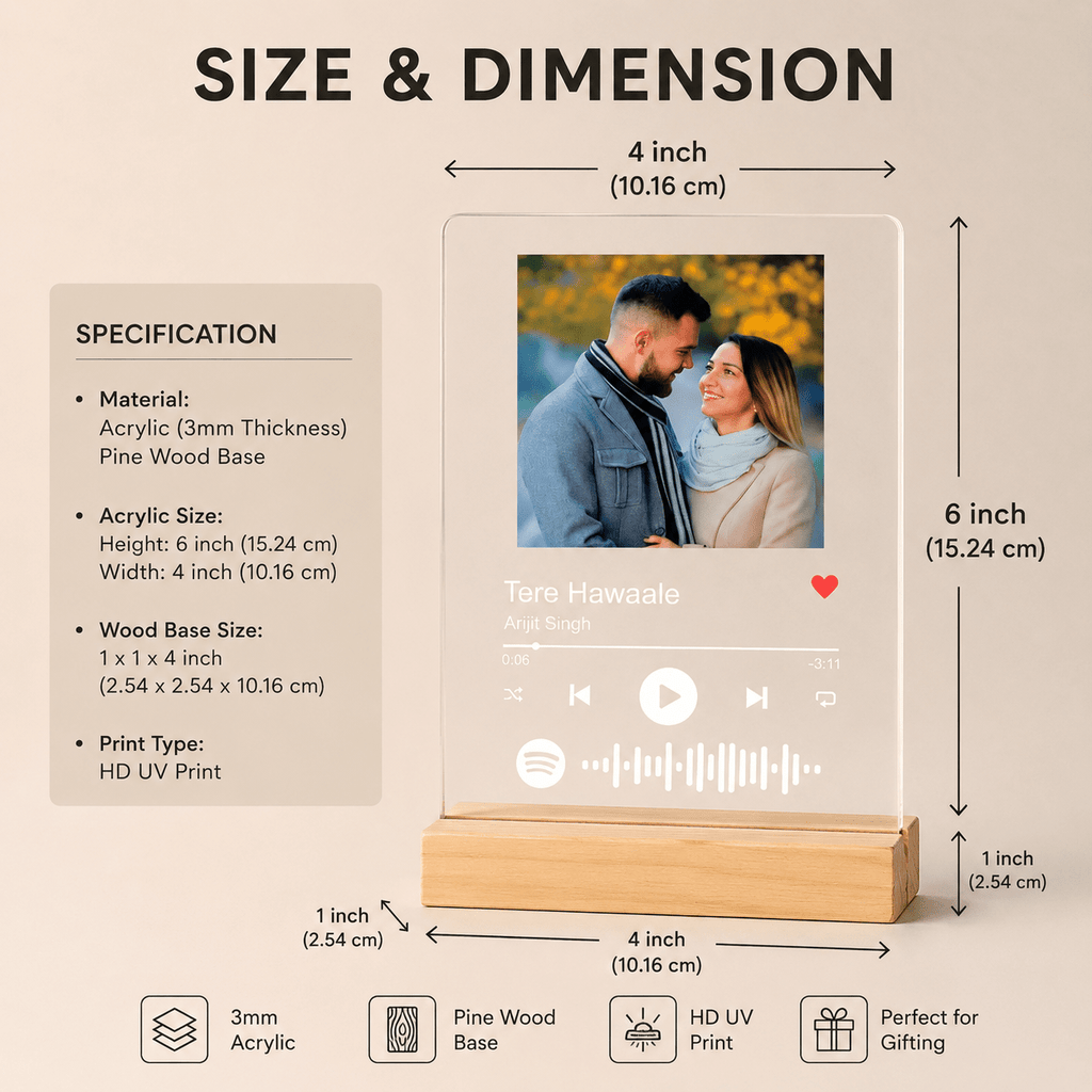 Personalized Spotify Plaque with Photo & Song – Custom Acrylic Music Frame with Wooden Base, Anniversary Gift for Couple, Romantic Valentine Gift, Customized Photo Song Plaque with QR Code - TuragStudio