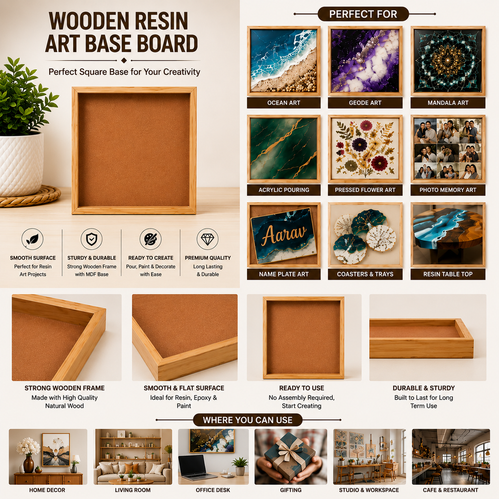 Teak Wood Resin Art Frame Board | DIY Resin, Photo & Craft Display Tray