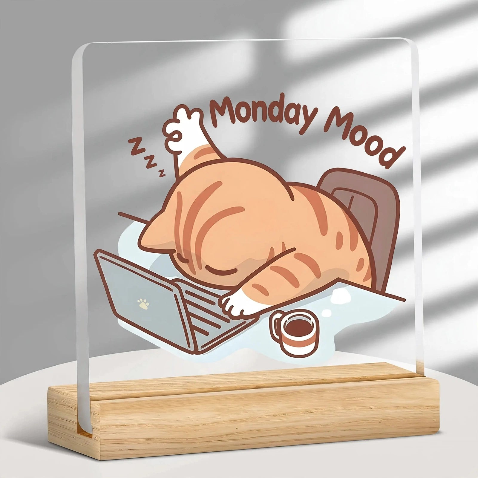 Funny 'I'm OK!' Cat Acrylic Desk Plaque – Wood Stand Showpiece