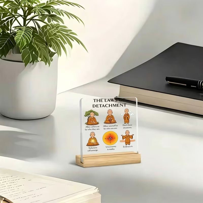 The Laws of Detachment – Zen Monk Acrylic Desk Plaque - TuragStudio