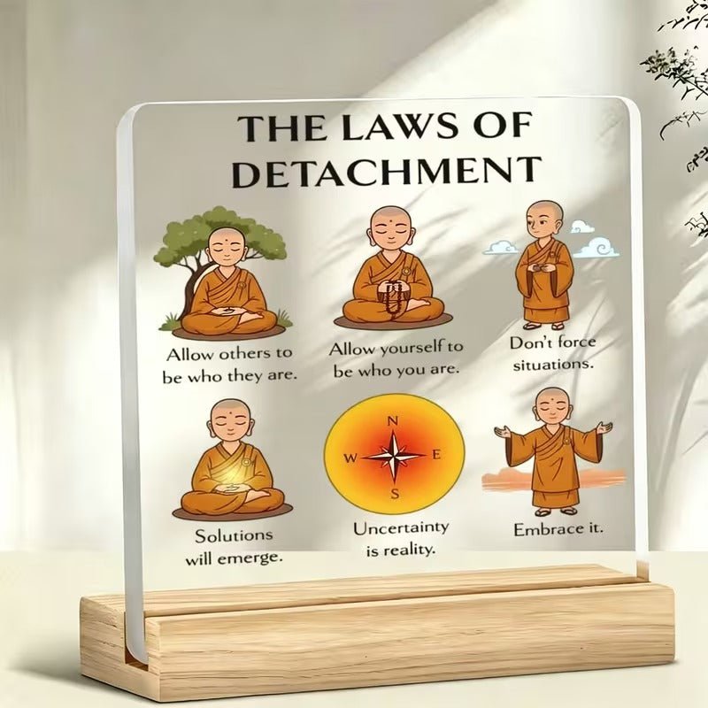 The Laws of Detachment – Zen Monk Acrylic Desk Plaque - TuragStudio