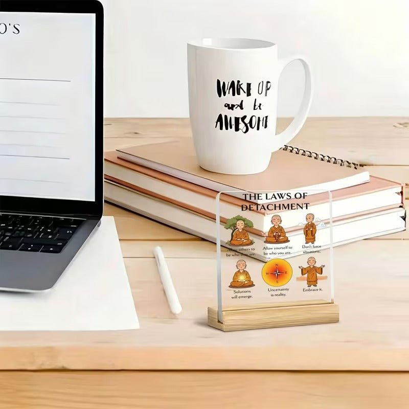 The Laws of Detachment – Zen Monk Acrylic Desk Plaque - TuragStudio