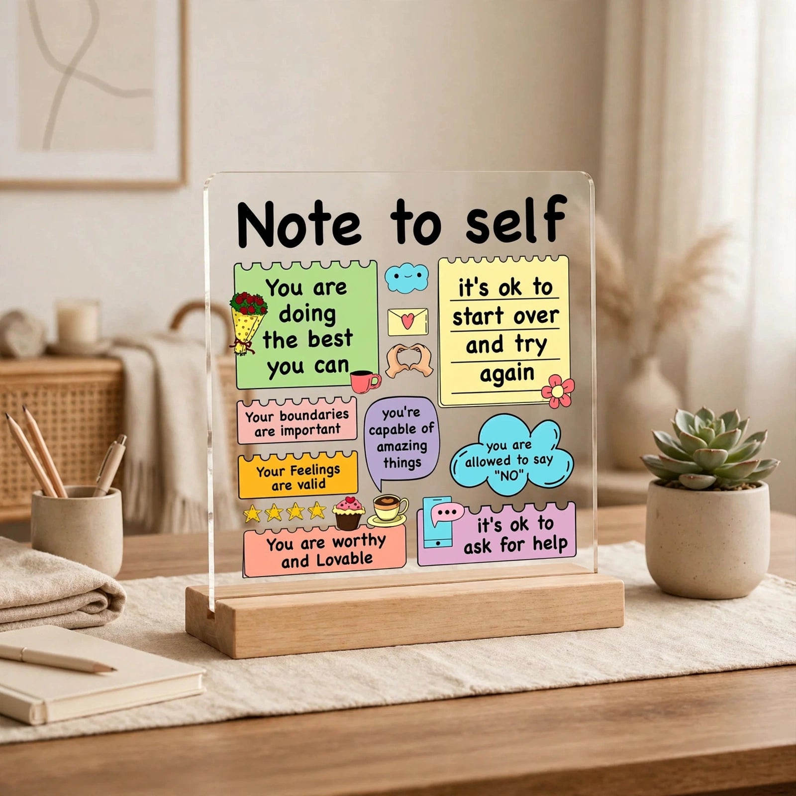 Note to Self Motivational Acrylic Desk Sign – Office Decor Gift
