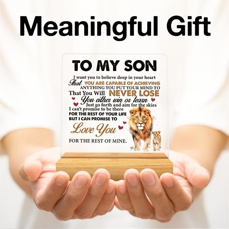 To My Son – Lion Message Inspirational Acrylic Desk Plaque - TuragStudio