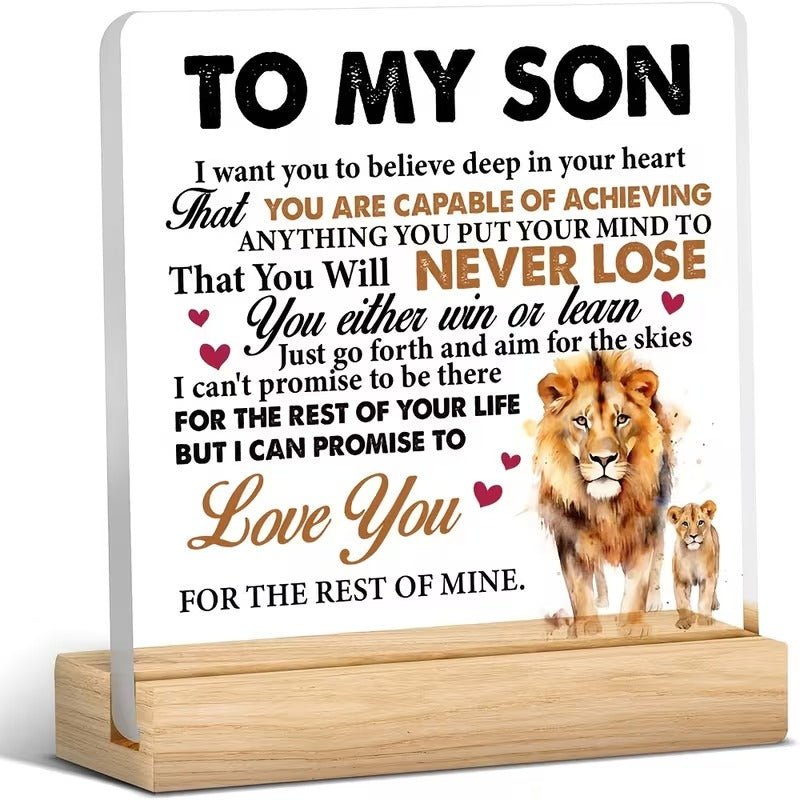 To My Son – Lion Message Inspirational Acrylic Desk Plaque - TuragStudio