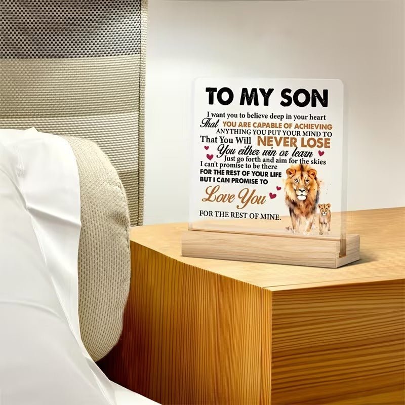 To My Son – Lion Message Inspirational Acrylic Desk Plaque - TuragStudio