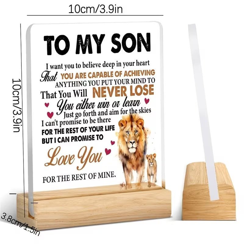 To My Son – Lion Message Inspirational Acrylic Desk Plaque - TuragStudio