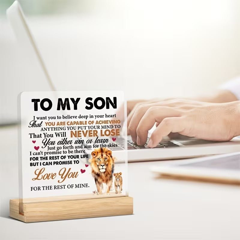 To My Son – Lion Message Inspirational Acrylic Desk Plaque - TuragStudio