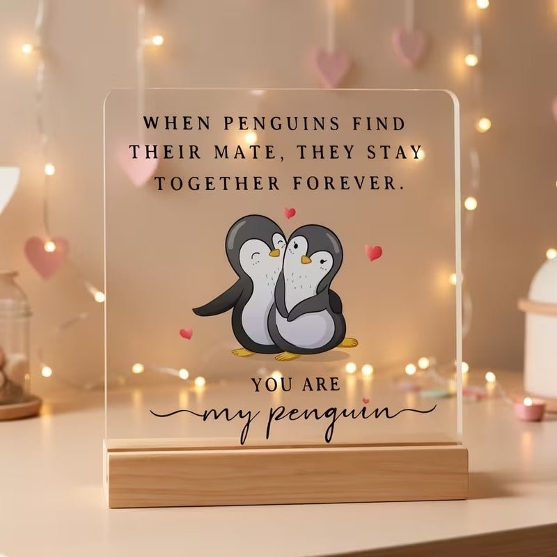 When Penguins Find Their Mate – Love Acrylic Plaque for Couples - TuragStudio