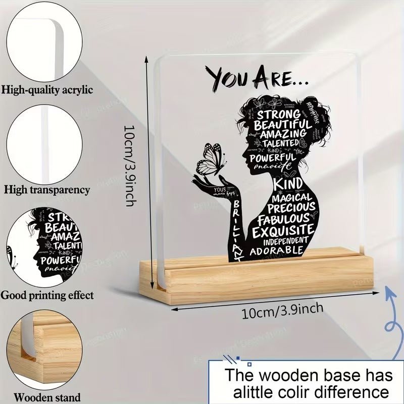 You Are Strong, Beautiful, Amazing – Empowering Woman Silhouette Acrylic Decor - TuragStudio