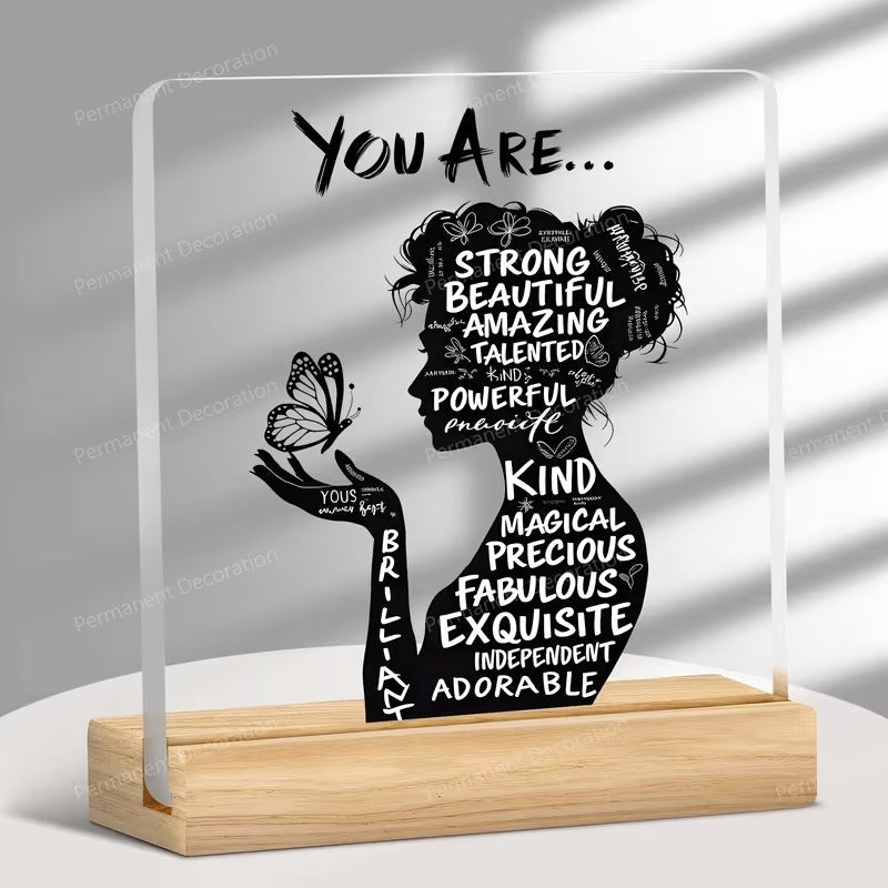 You Are Strong Beautiful Amazing Silhouette Acrylic Desk Plaque – Empowering Women's Gift Decor - TuragStudio